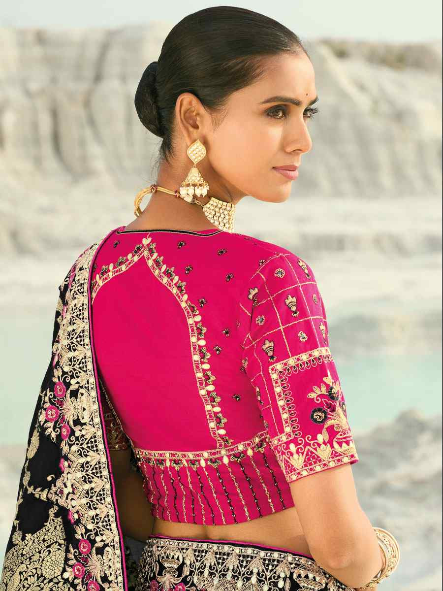 Black Pure Dola Viscose Embroidery Bridal Reception Festival Wedding Fancy Heavy Border Saree