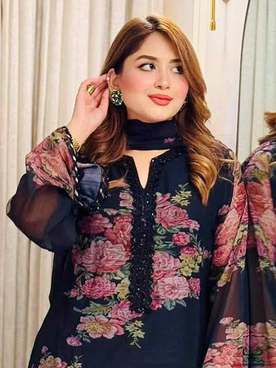 Black Pure Faux Georgette Embroidered Festival Mehendi Ready Farsi Salwar Kameez