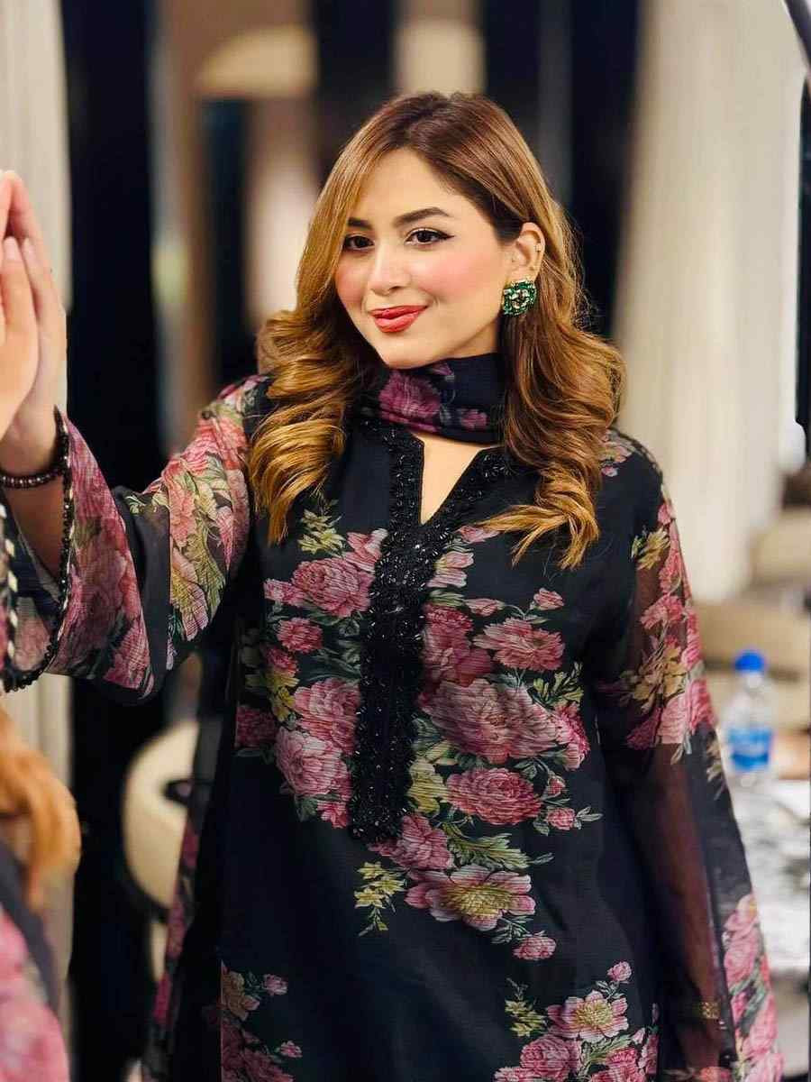 Black Pure Faux Georgette Embroidered Festival Mehendi Ready Farsi Salwar Kameez