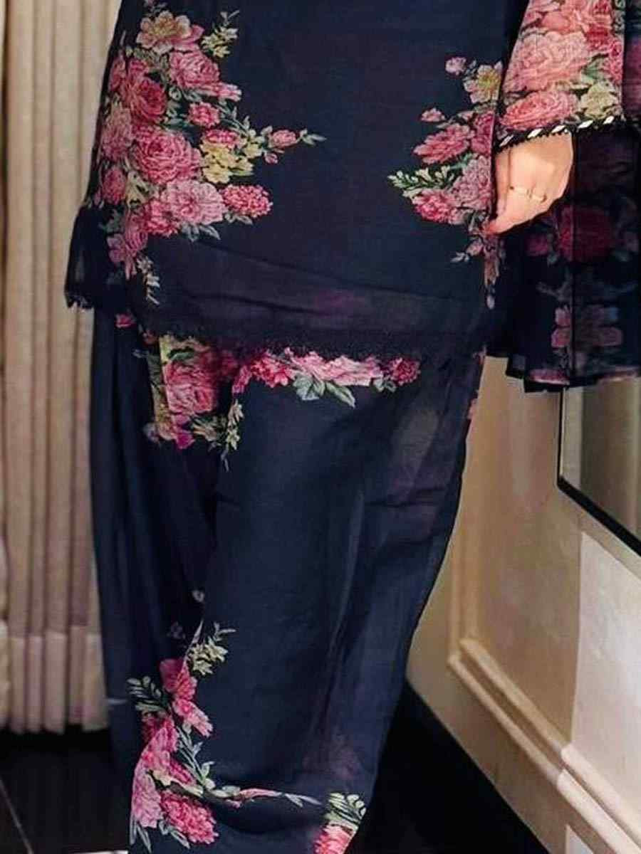 Black Pure Faux Georgette Embroidered Festival Mehendi Ready Farsi Salwar Kameez