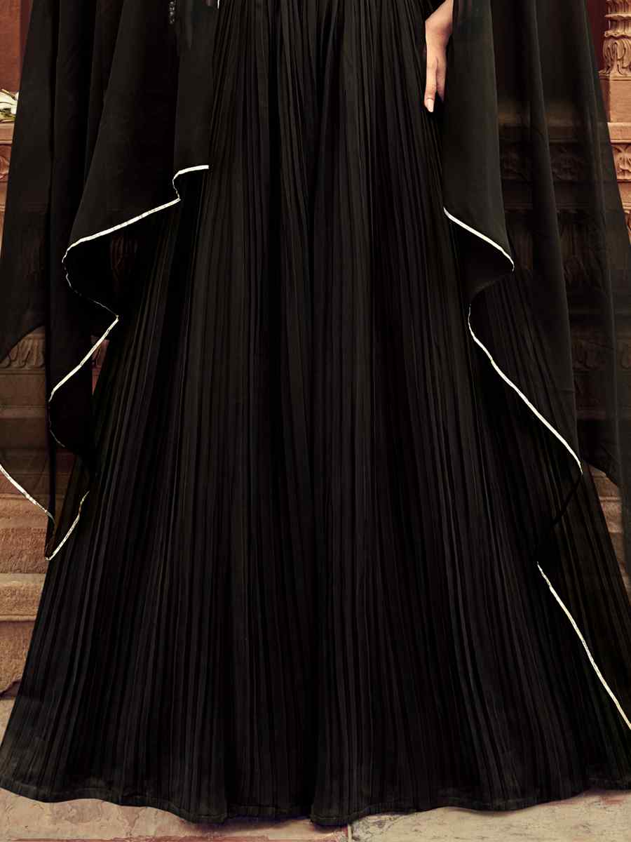 Black Pure Faux Georgette Embroidered Party Wear Wedding Circular Lehenga Choli