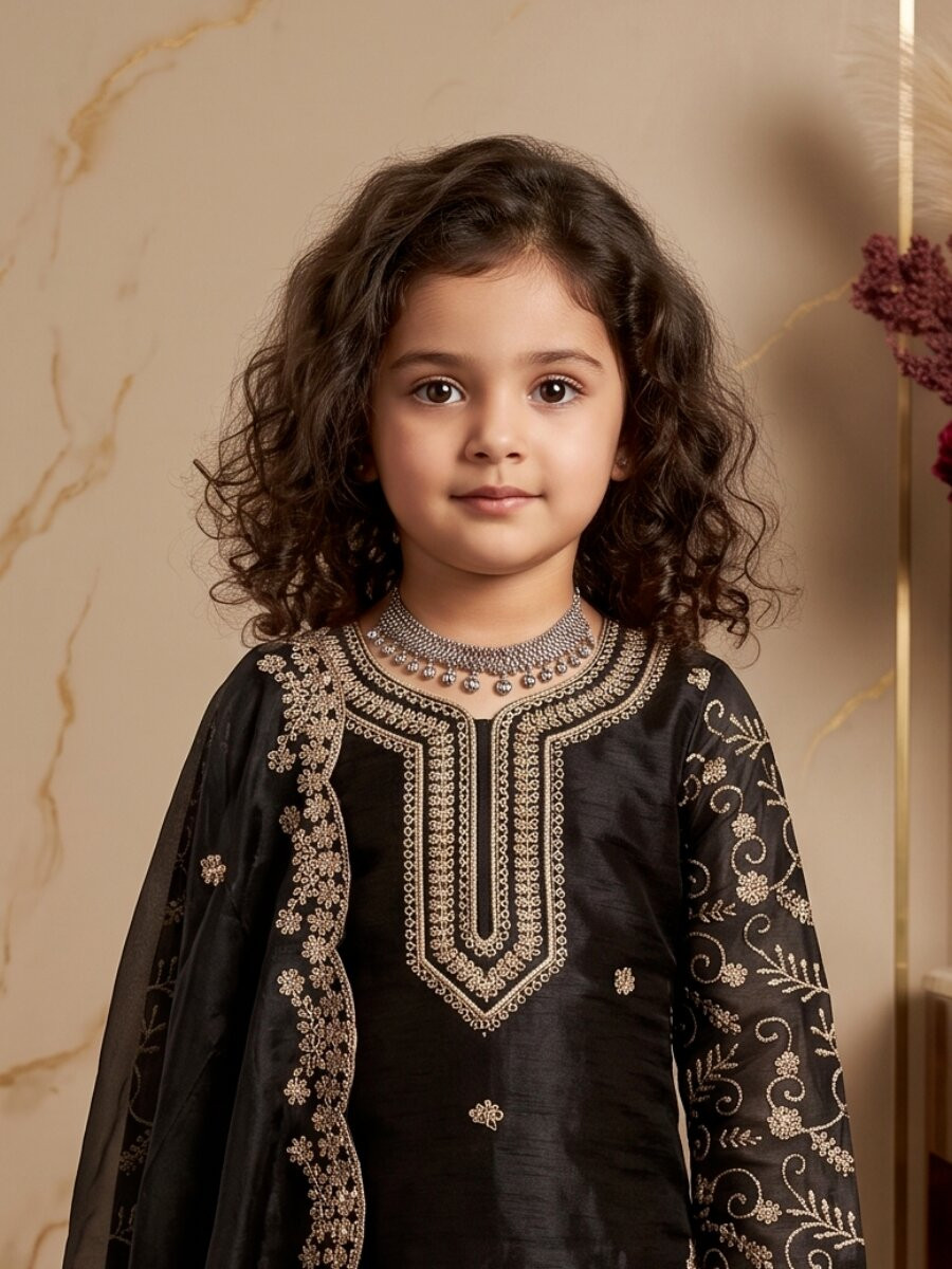 Black Pure gmy silk Embroidered Sequins Ethnic Casual Festival Party Wedding Salwars Girls Wear