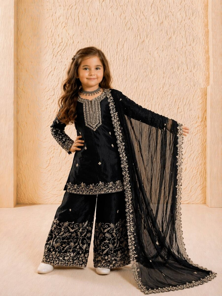 Black Pure GMY Silk Embroidered Sequins Ethnic Casual Party Wedding Ready Salwars Girls Wear