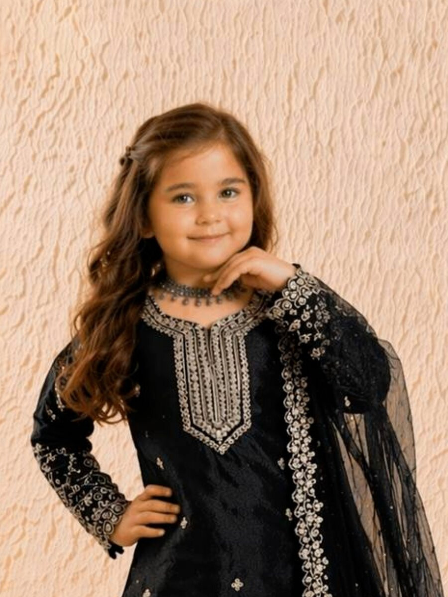 Black Pure GMY Silk Embroidered Sequins Ethnic Casual Party Wedding Ready Salwars Girls Wear