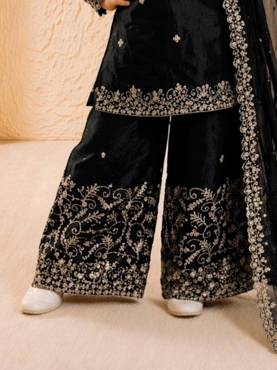 Black Pure GMY Silk Embroidered Sequins Ethnic Casual Party Wedding Ready Salwars Girls Wear