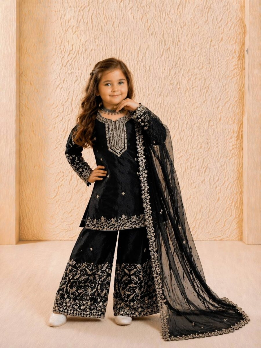 Black Pure GMY Silk Embroidered Sequins Ethnic Casual Party Wedding Ready Salwars Girls Wear