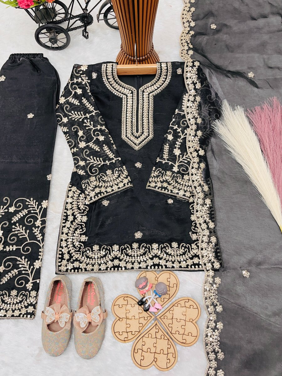 Black Pure GMY Silk Embroidered Sequins Ethnic Casual Party Wedding Ready Salwars Girls Wear