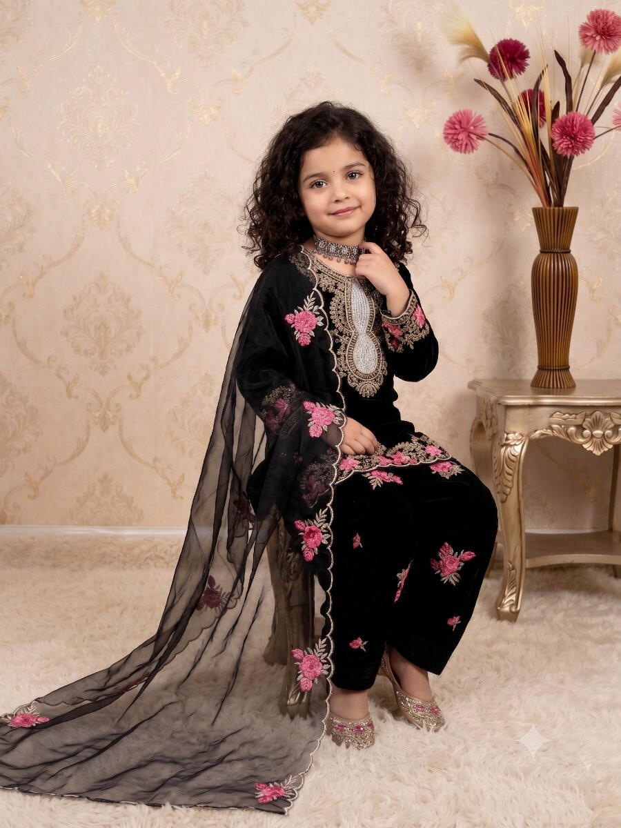 Black Pure Heavy Natural Crepe Embroidered Sequence Traditional Ethnic Casual Festival Party Wedding Salwars Girls Wear