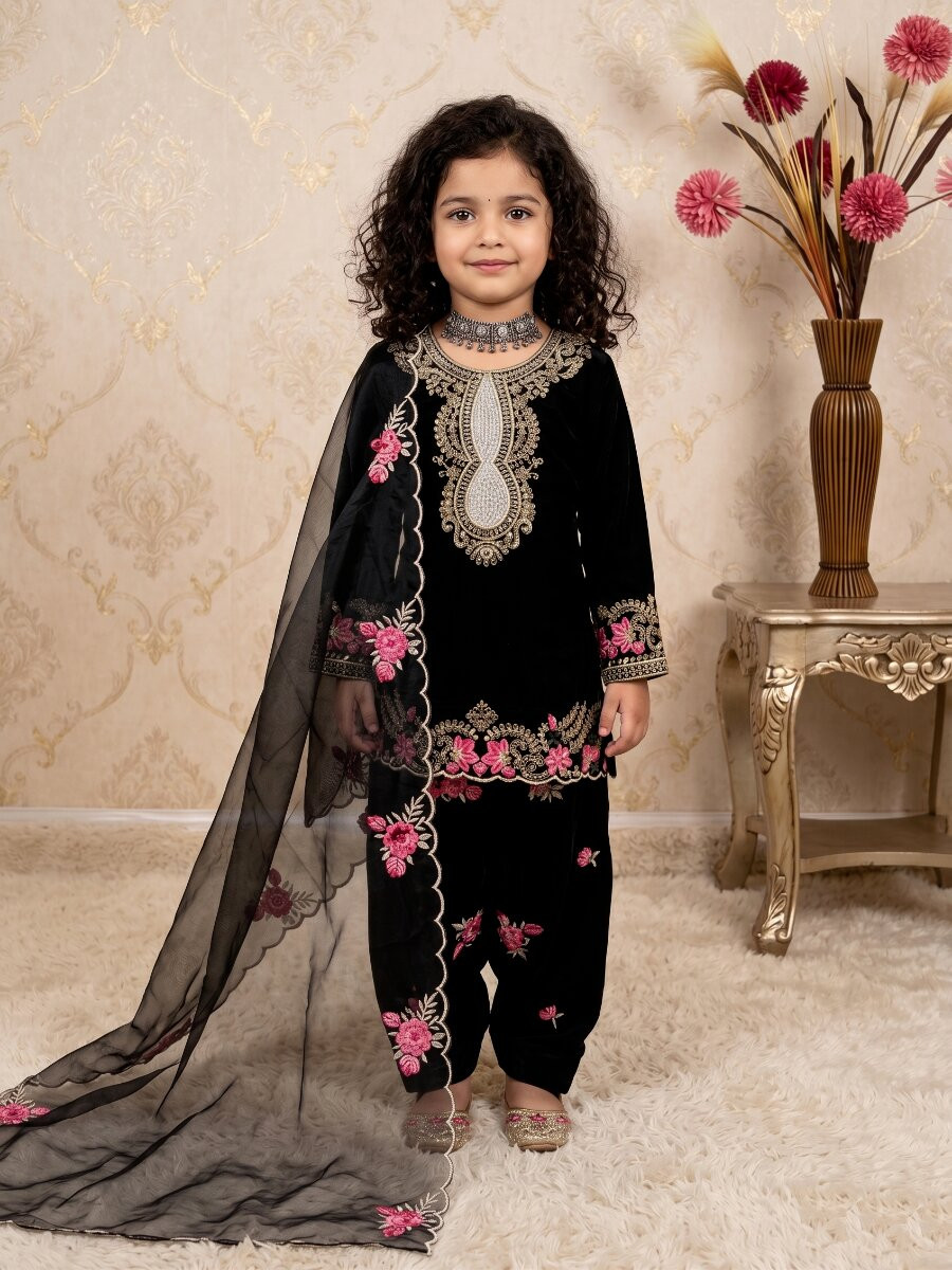 Black Pure Heavy Natural Crepe Embroidered Sequence Traditional Ethnic Casual Festival Party Wedding Salwars Girls Wear