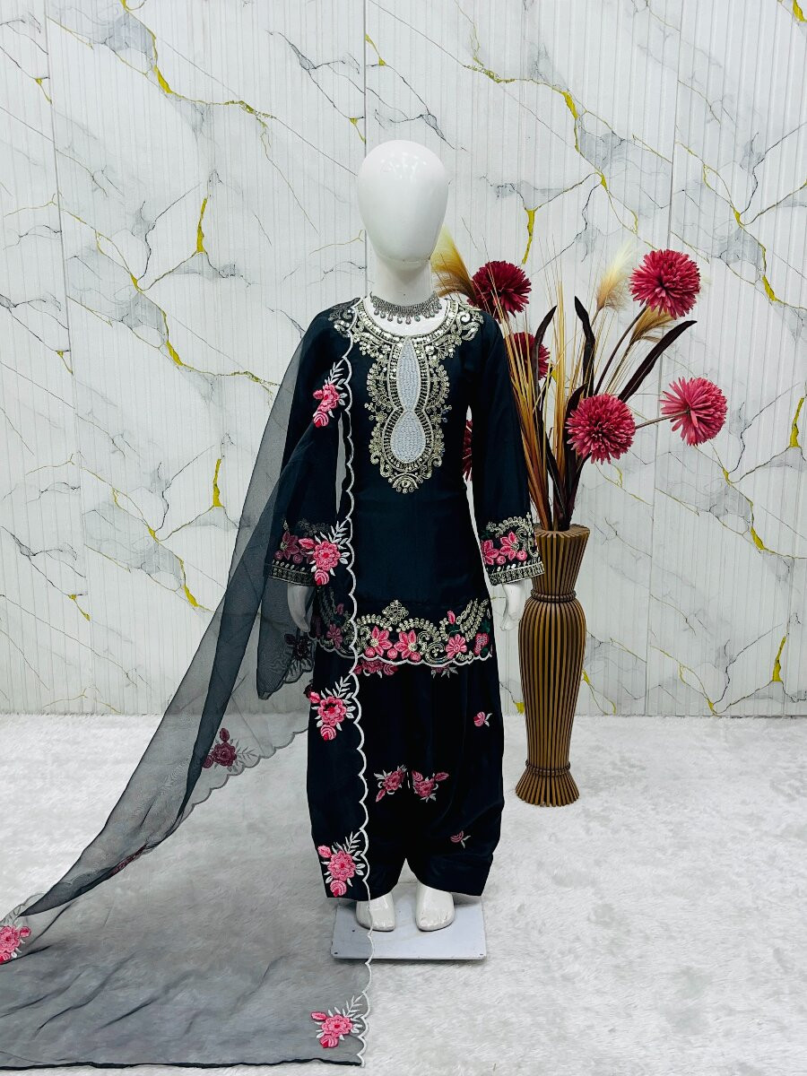Black Pure Heavy Natural Crepe Embroidered Sequence Traditional Ethnic Casual Festival Party Wedding Salwars Girls Wear
