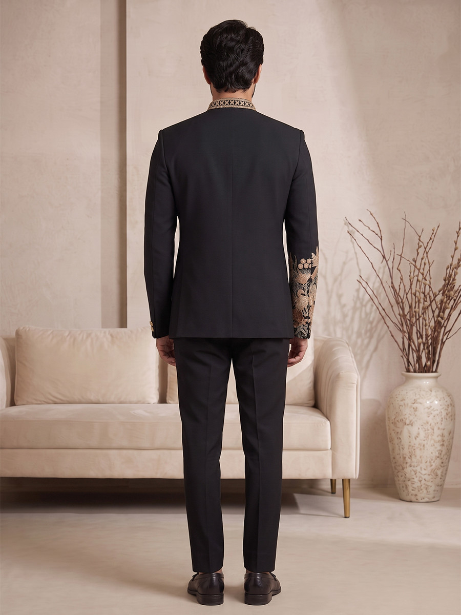 Black Pure Lachka Embroidery Wedding Party Festival Casual Groom Ready jodhpuri suit