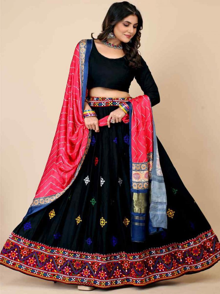 Black Pure Liva Rayon Printed Festival Traditional Lehenga Choli