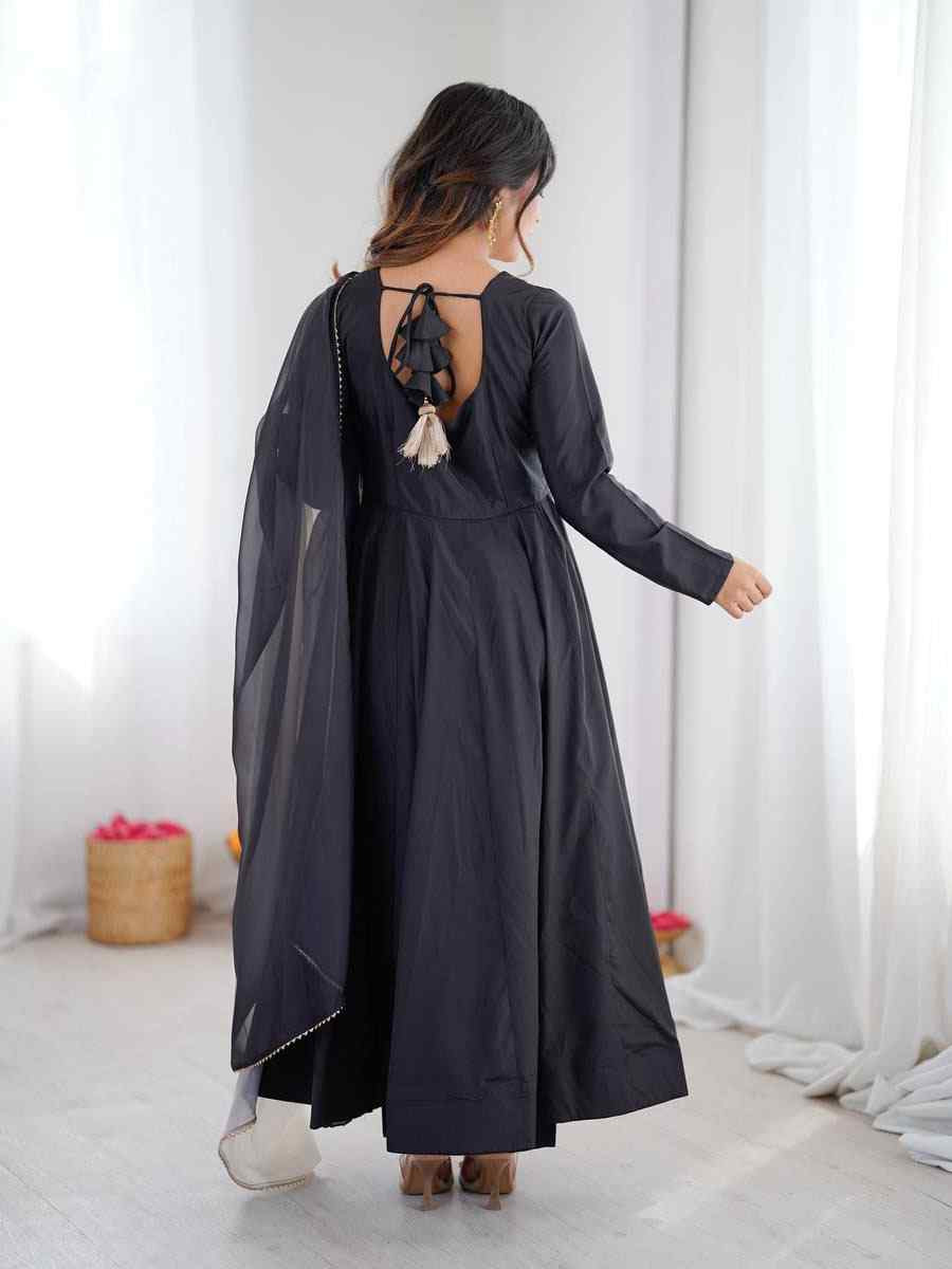 Black Pure Muslin Embroidery Party Wedding Festival Casual Ready Anarkali Salwar Kameez