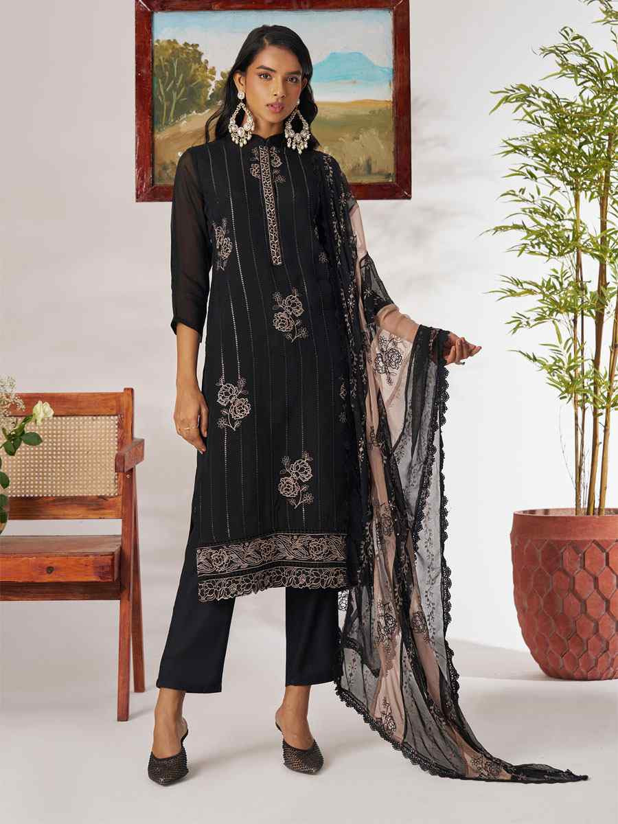 Black Pure Organza Embroidery Party Wedding Festival Casual Ready Pant Salwar Kameez