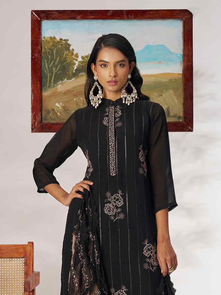 Black Pure Organza Embroidery Party Wedding Festival Casual Ready Pant Salwar Kameez