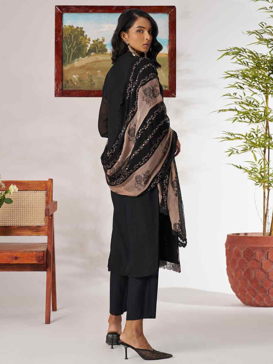 Black Pure Organza Embroidery Party Wedding Festival Casual Ready Pant Salwar Kameez