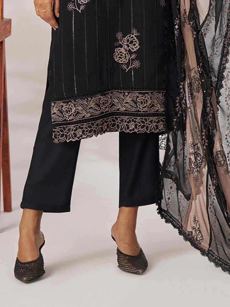 Black Pure Organza Embroidery Party Wedding Festival Casual Ready Pant Salwar Kameez