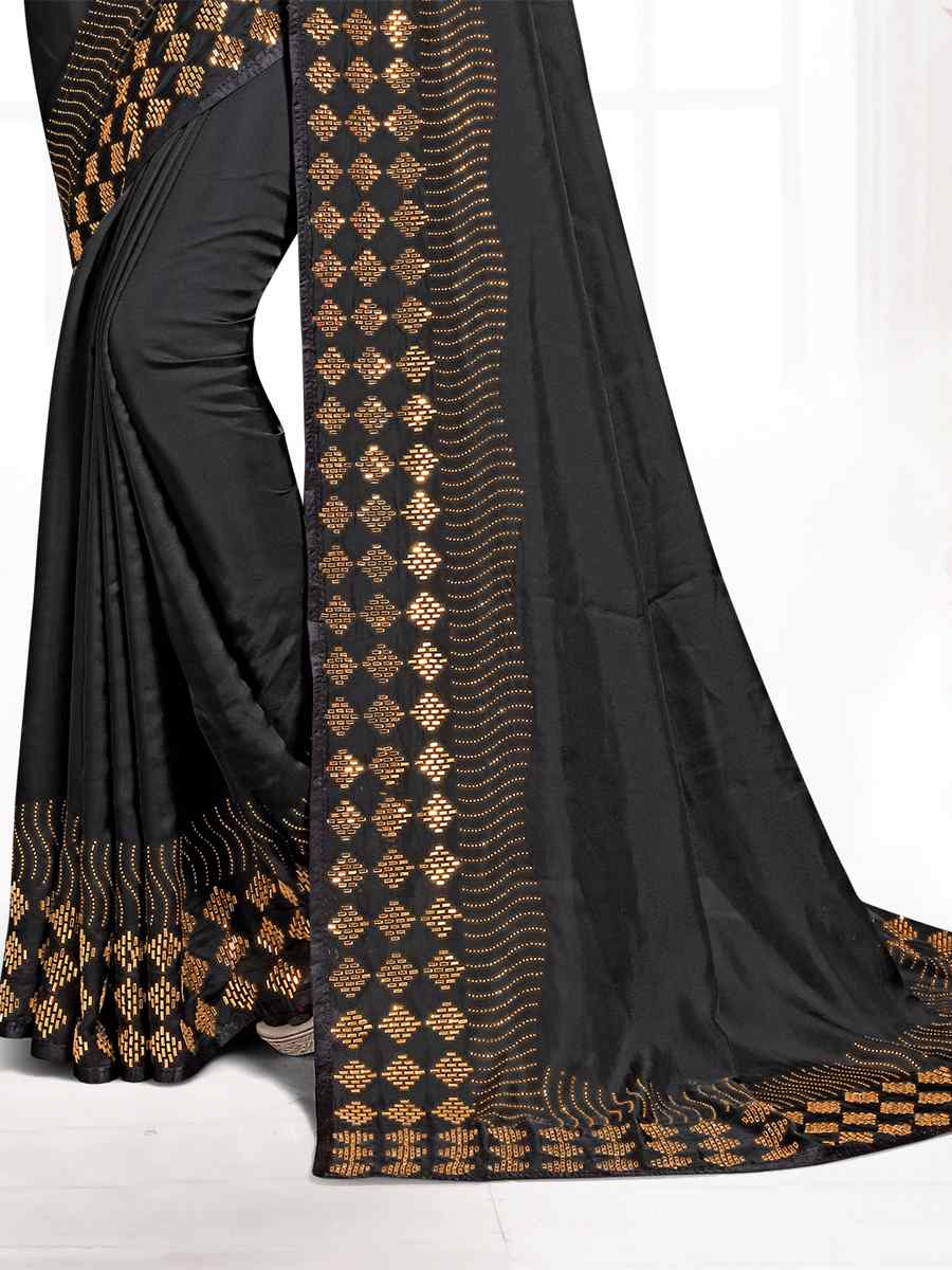 Black Pure Satin Traditional Party Festival Classic Style Saree