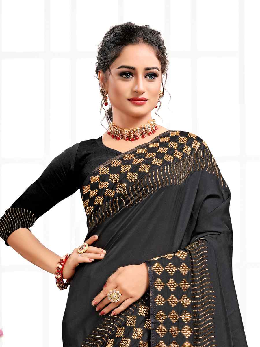 Black Pure Satin Traditional Party Festival Classic Style Saree
