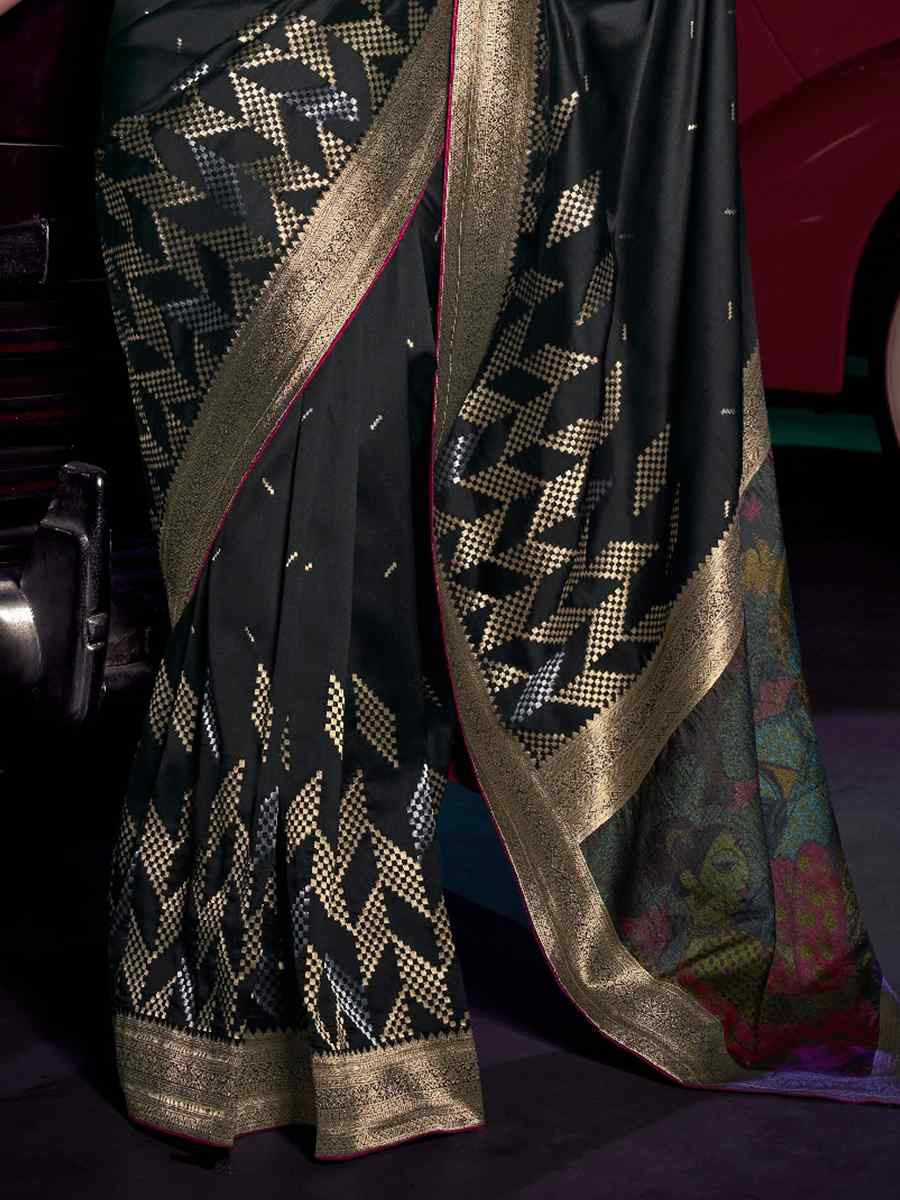 Black Pure Silk Handwoven with Embroidered Festival Wedding Fancy Heavy Border Saree