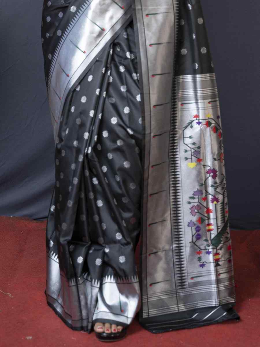 Black Pure Soft Paithani Silk Handwoven Wedding Festival Heavy Border Saree