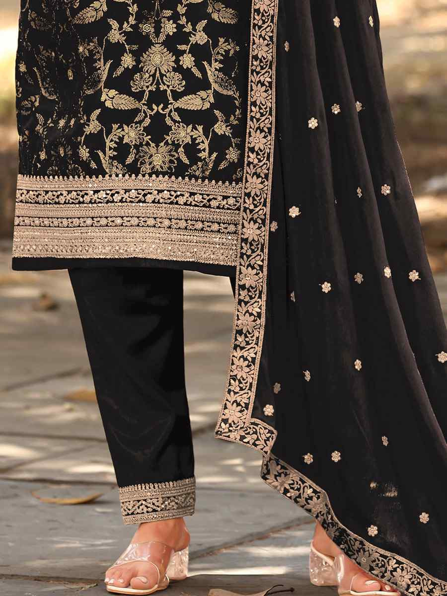 Black Pure Viscose Jacquard Embroidery Party Wedding Festival Casual Ready Pant Salwar Kameez