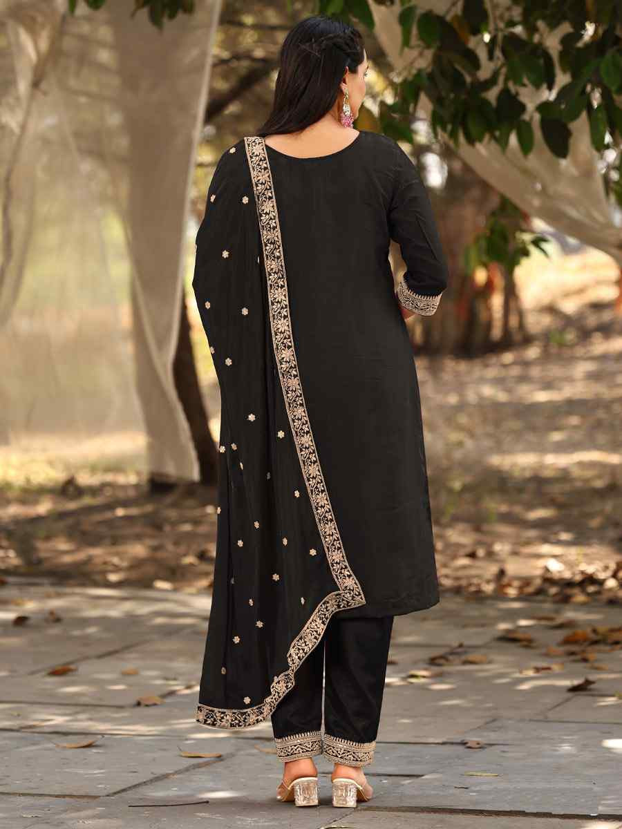 Black Pure Viscose Jacquard Embroidery Party Wedding Festival Casual Ready Pant Salwar Kameez