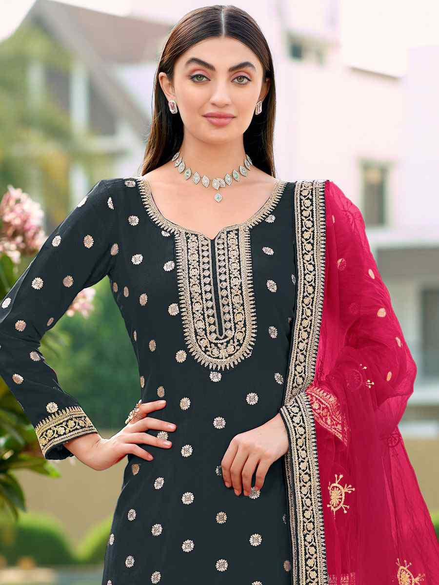 Black Pure Viscose Jacquard Silk Embroidery Party Wedding Festival Casual Ready Pant Salwar Kameez