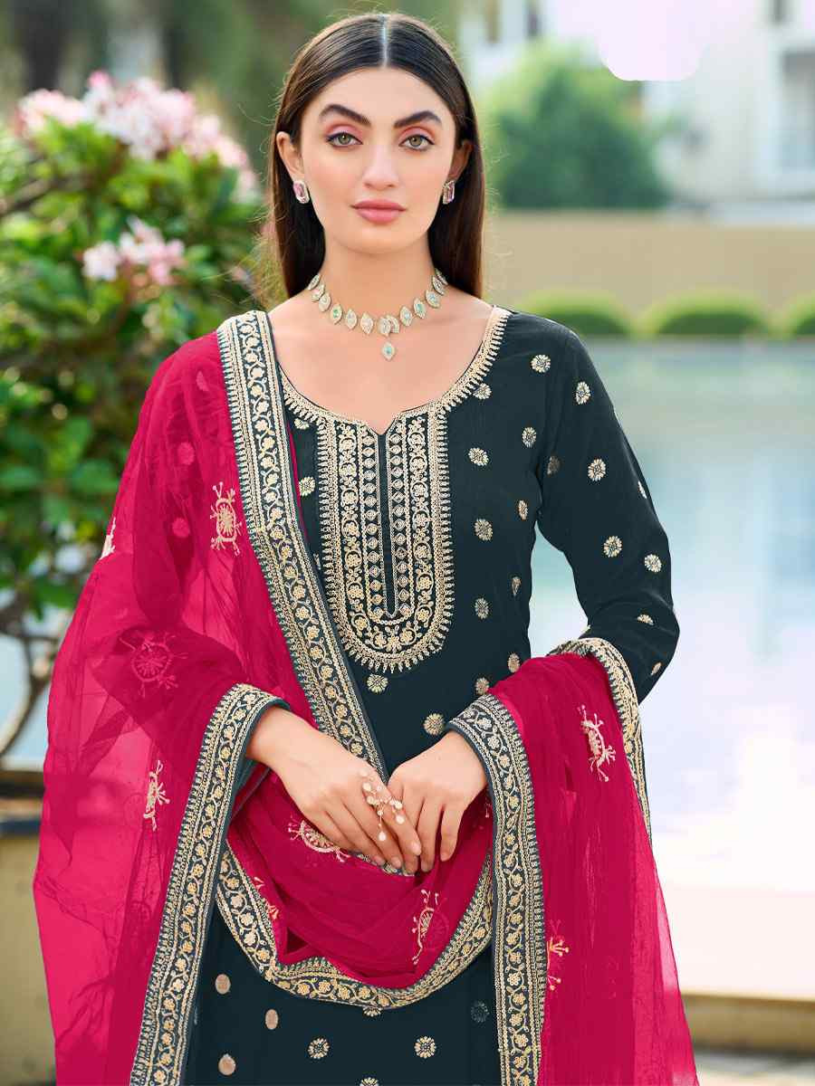 Black Pure Viscose Jacquard Silk Embroidery Party Wedding Festival Casual Ready Pant Salwar Kameez