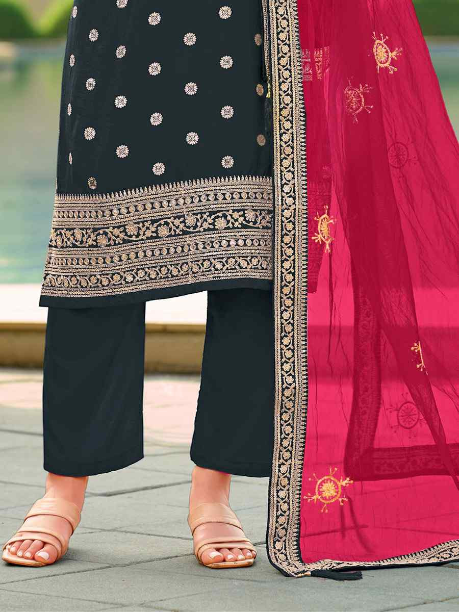 Black Pure Viscose Jacquard Silk Embroidery Party Wedding Festival Casual Ready Pant Salwar Kameez