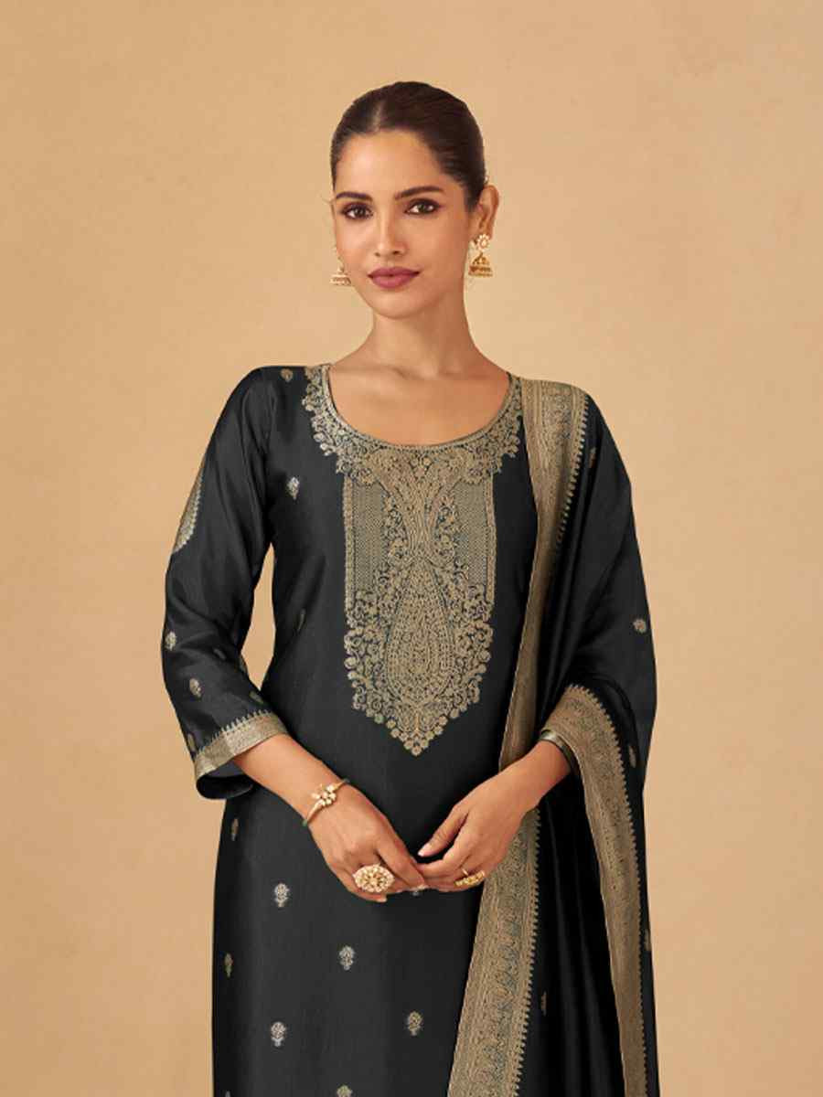 Black Puremium Viscose Silk Jacquard Handwoven Festival Wedding Pant Salwar Kameez