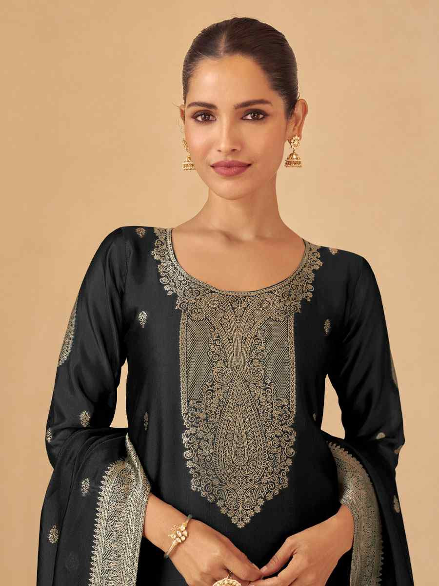Black Puremium Viscose Silk Jacquard Handwoven Festival Wedding Pant Salwar Kameez