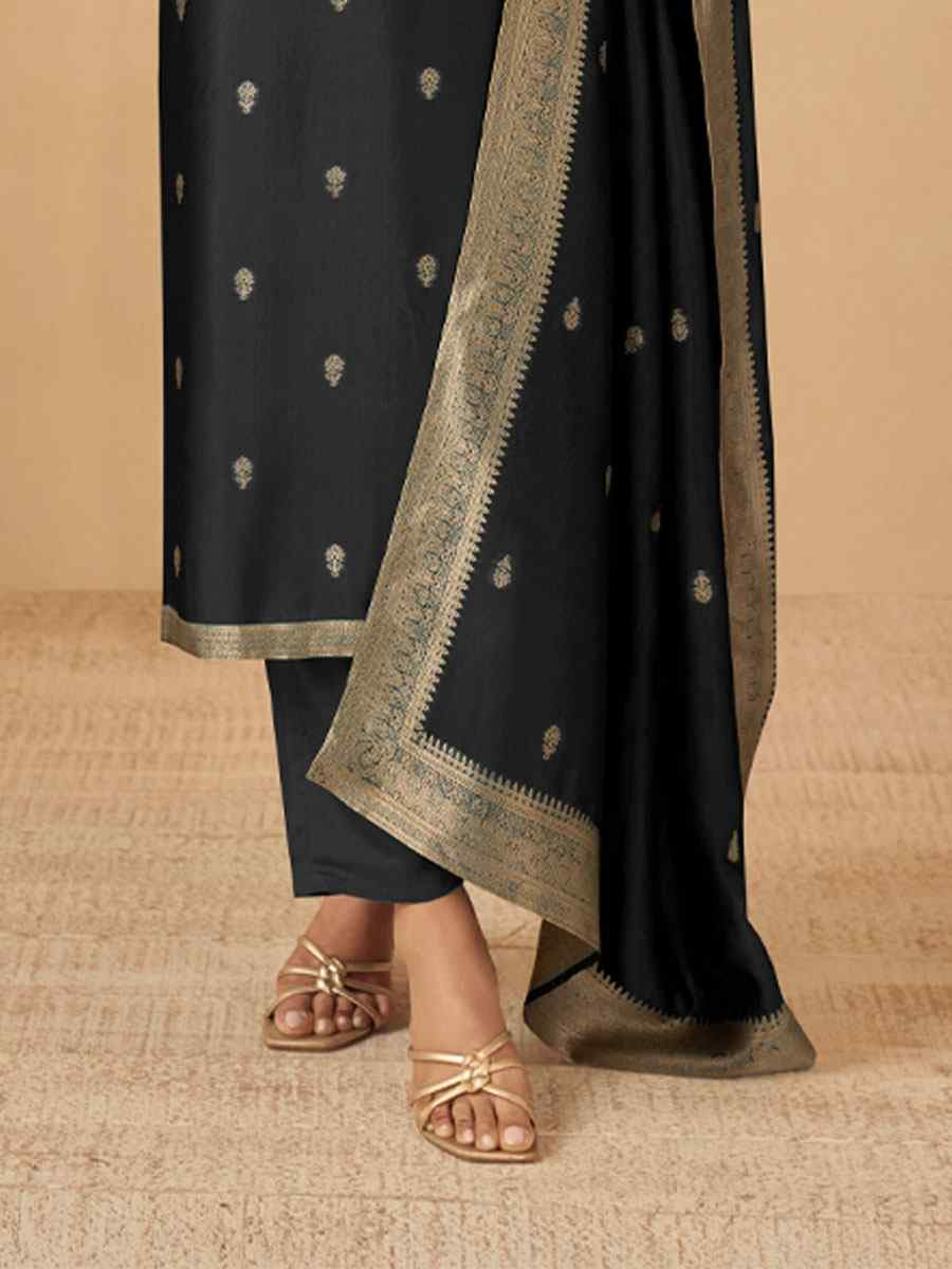 Black Puremium Viscose Silk Jacquard Handwoven Festival Wedding Pant Salwar Kameez