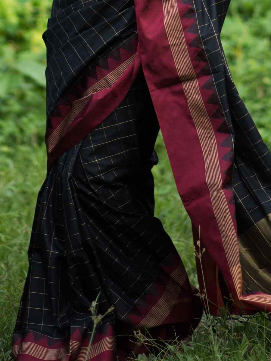 Black Raw Silk Handwoven Party Festival Heavy Border Saree