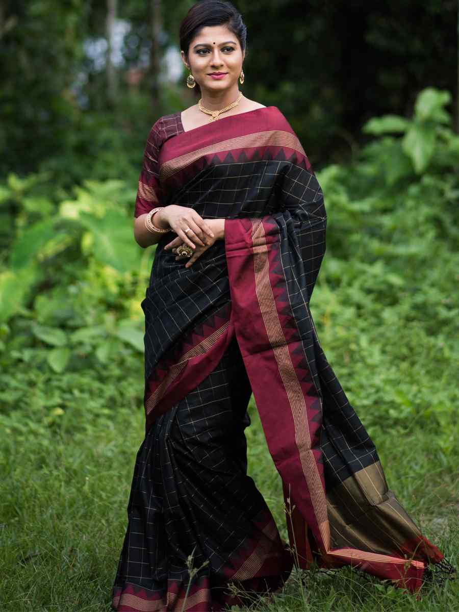 Black Raw Silk Handwoven Party Festival Heavy Border Saree