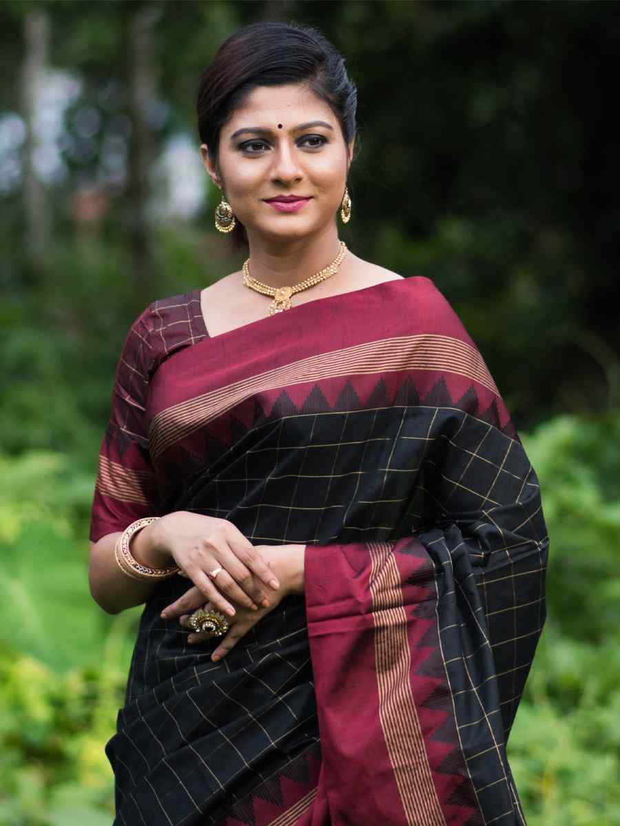 Black Raw Silk Handwoven Party Festival Heavy Border Saree