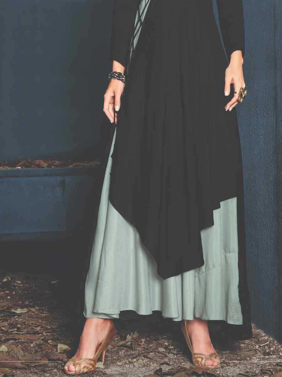 Black Rayon Embroidered Festival Casual Gown