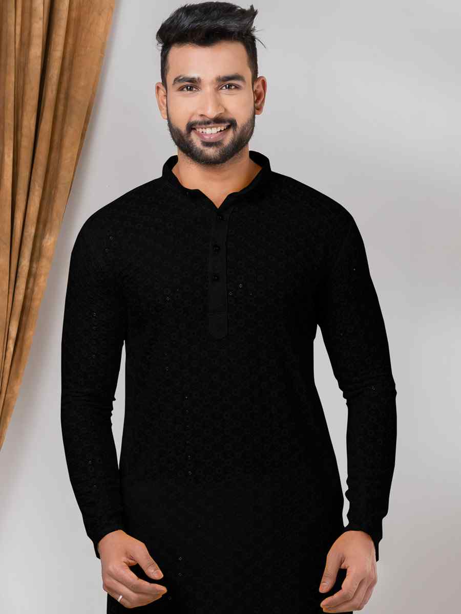 Black Rayon Embroidered Festival Casual Kurta