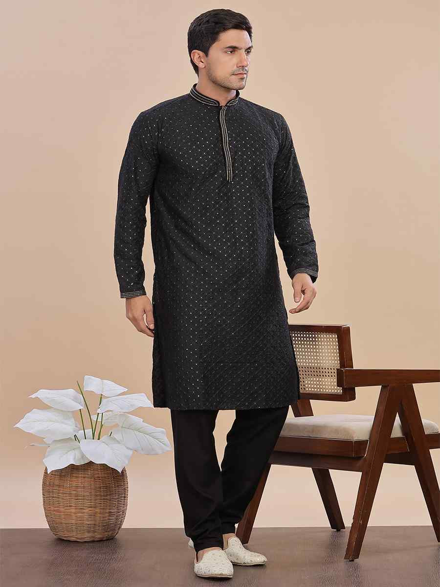 Black Rayon Embroidered Party Wedding Kurta