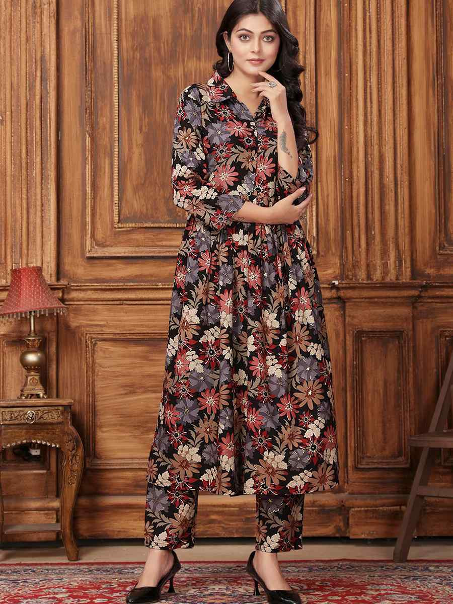 Black Rayon Printed Festival Casual Kurti