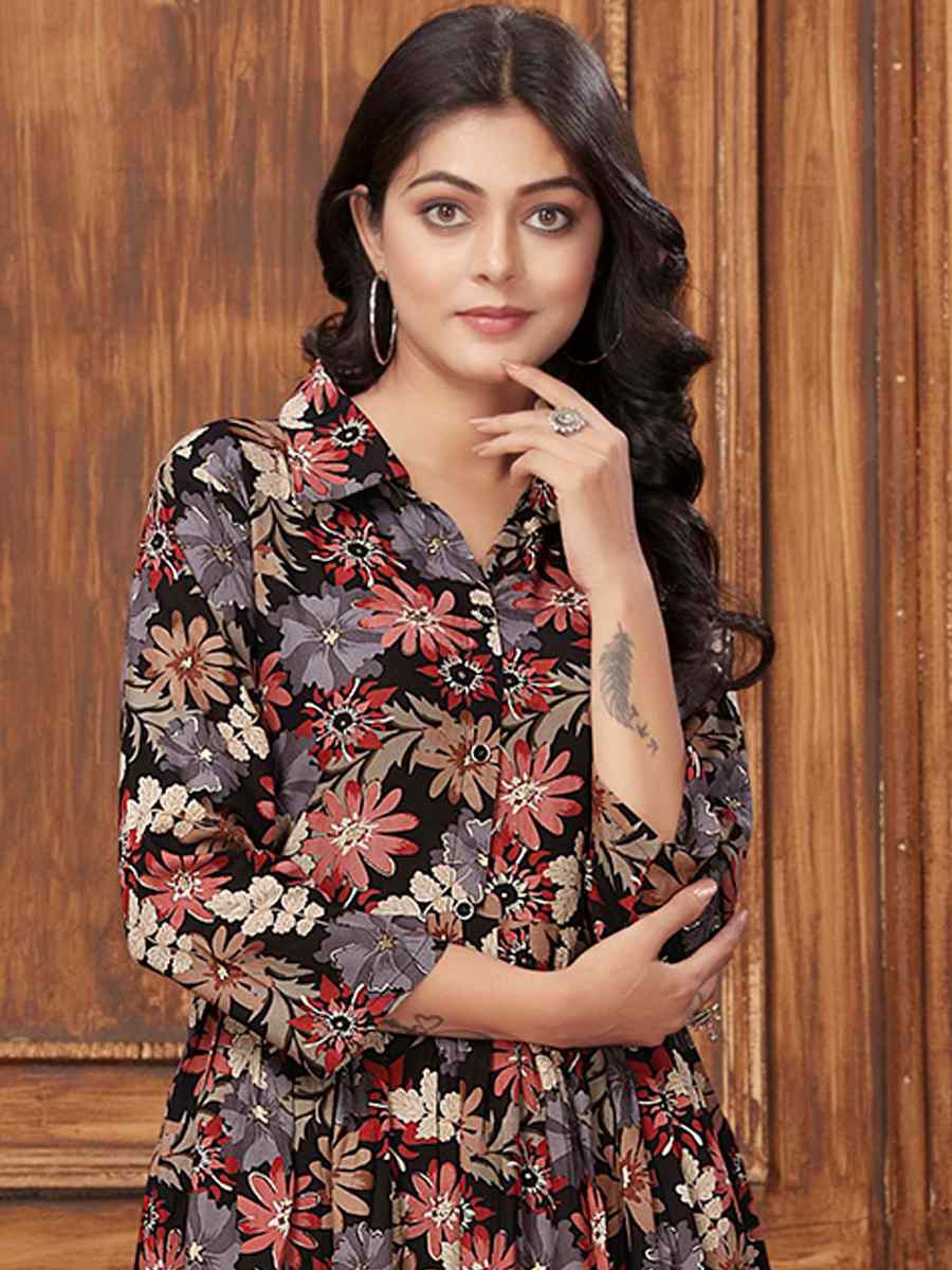 Black Rayon Printed Festival Casual Kurti