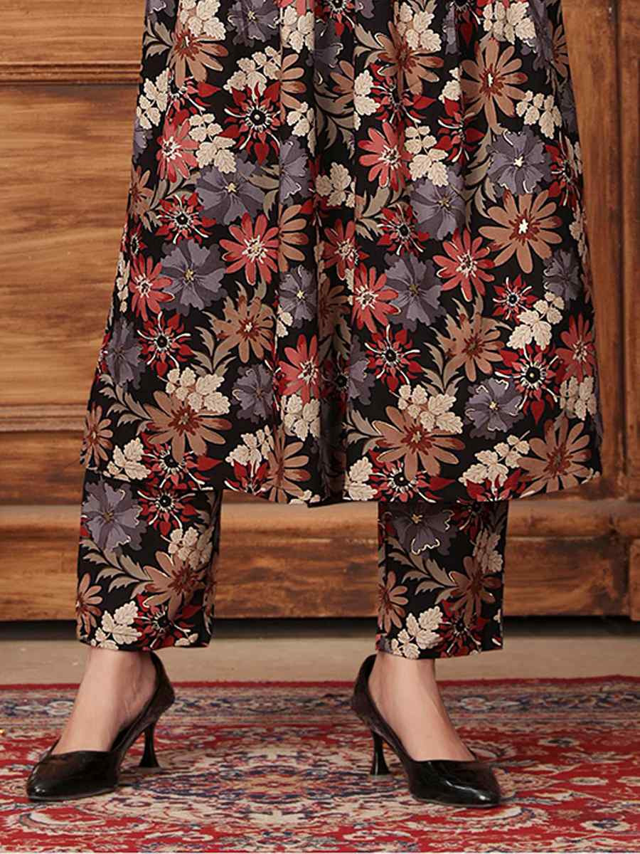 Black Rayon Printed Festival Casual Kurti