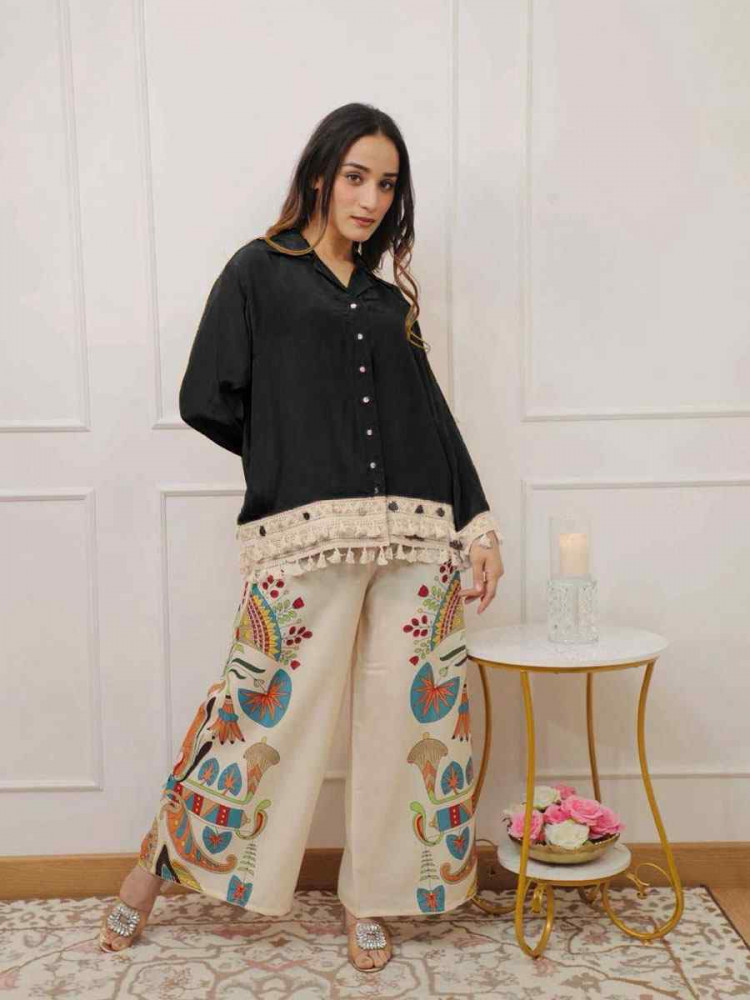 Image of Black Rayon Printed Festival Casual Kurti Bottom Women Wear