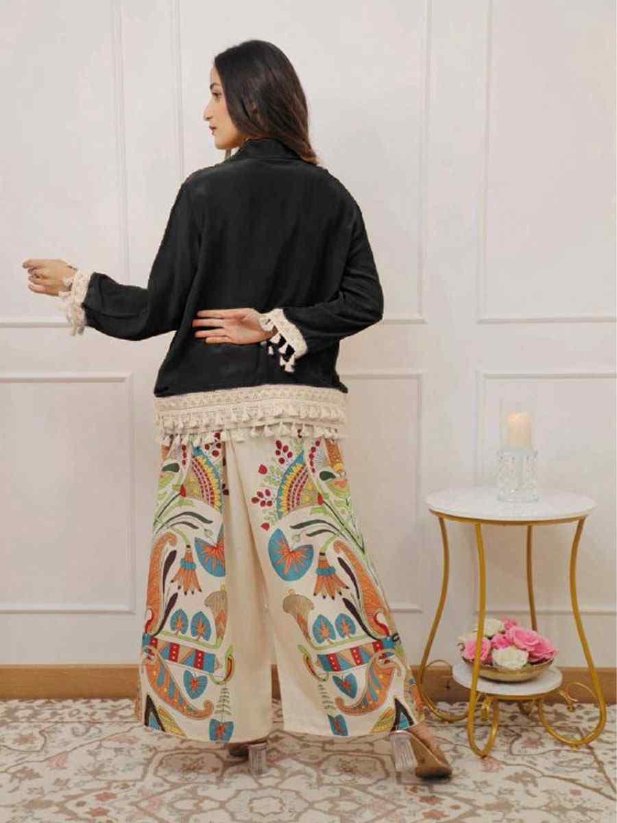 Black Rayon Printed Festival Casual Kurti Bottom Women Wear