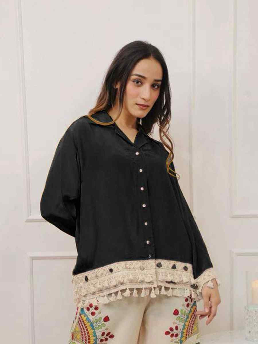 Black Rayon Printed Festival Casual Kurti Bottom Women Wear