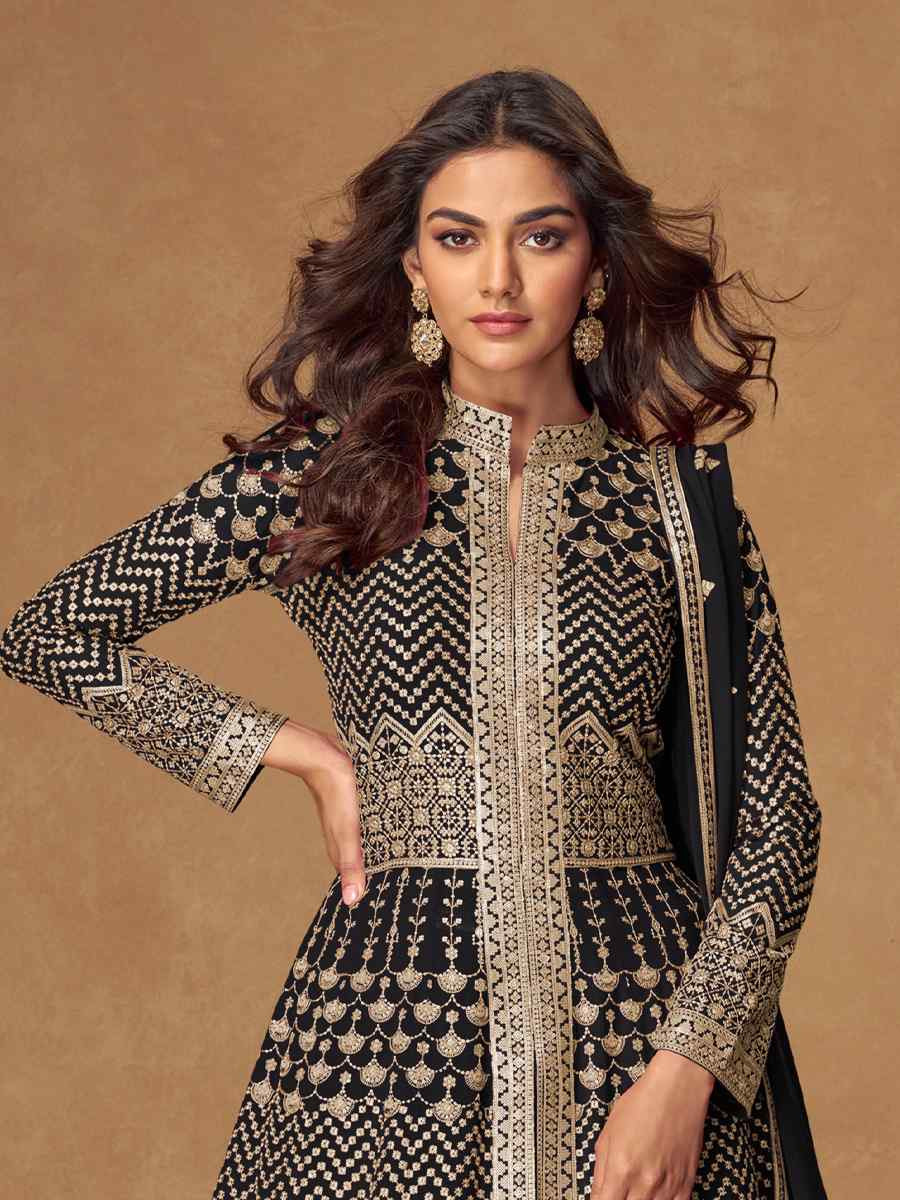 Black Real Georgette Embroidery Party Wedding Festival Ready Lawn Salwar Kameez