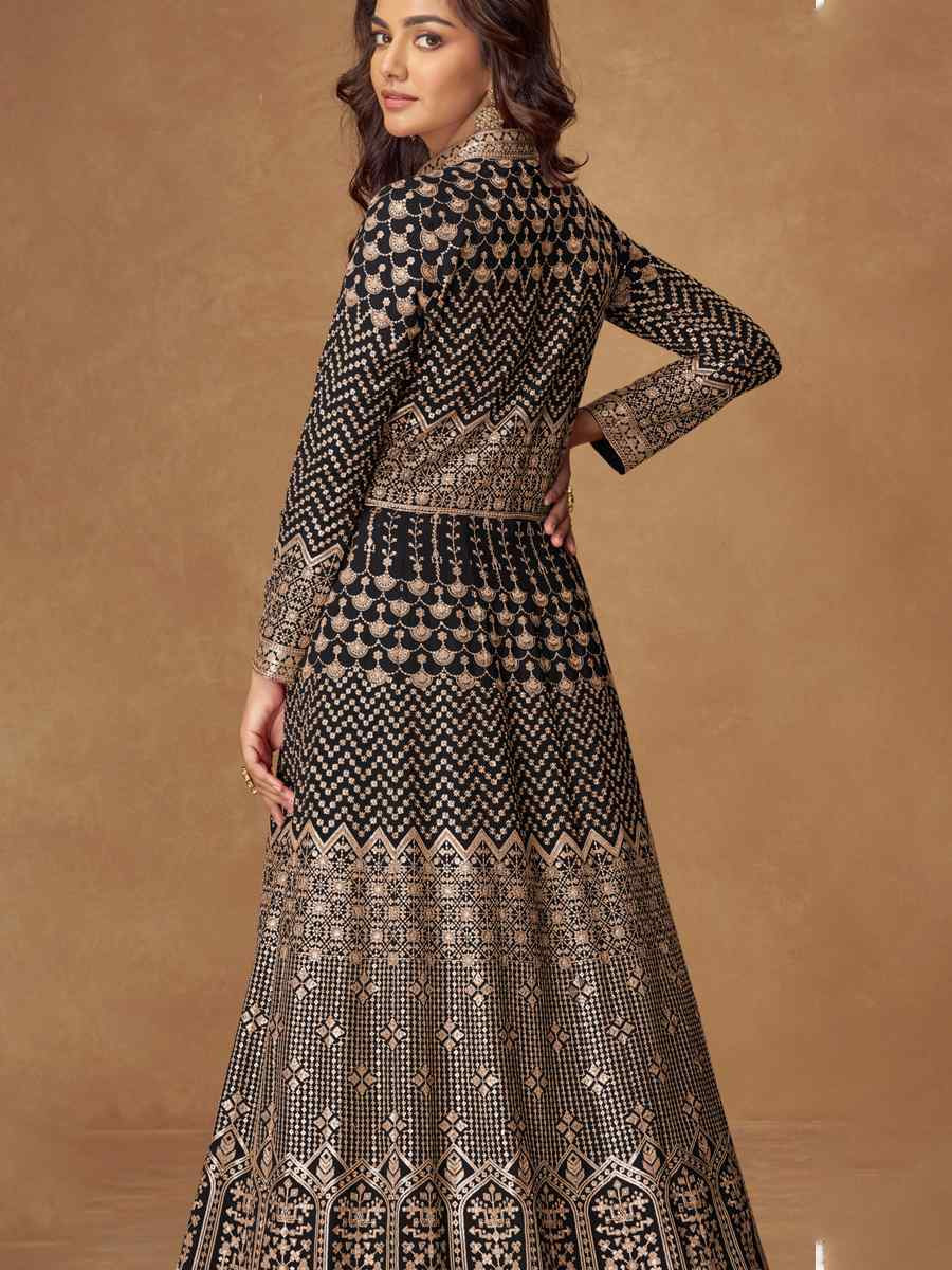 Black Real Georgette Embroidery Party Wedding Festival Ready Lawn Salwar Kameez