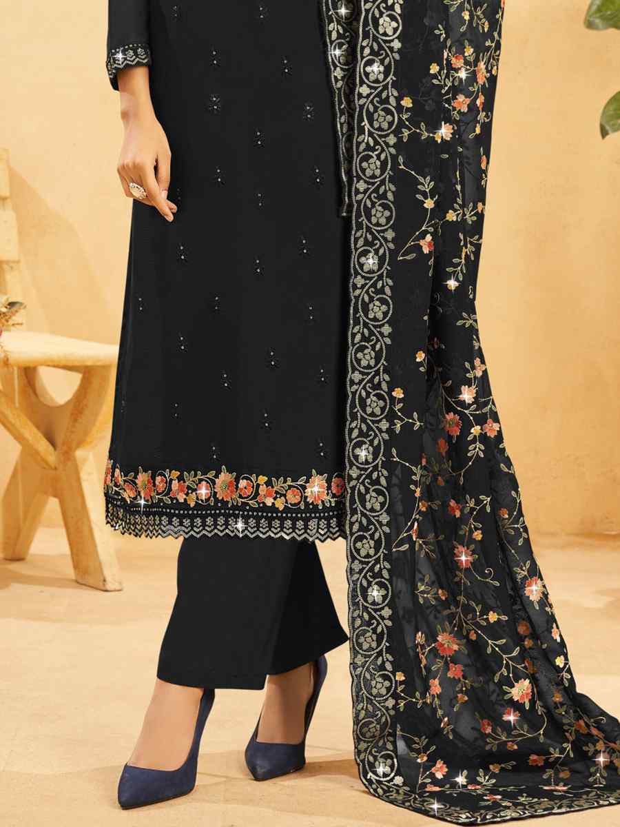 Black Real Organza Embroidered Festival Wedding Pant Salwar Kameez