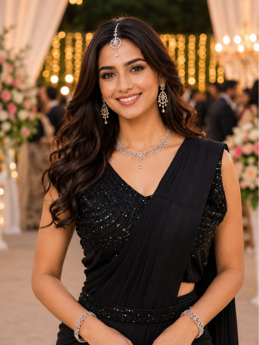 Black Real Premium Lycra Embroidery Wedding Reception Party Festival Casual Classic Style Sarees