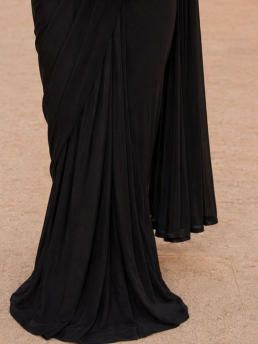 Black Real Premium Lycra Embroidery Wedding Reception Party Festival Casual Classic Style Sarees